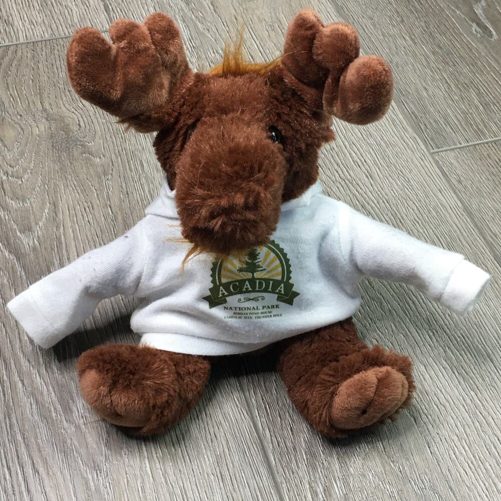 Acadia National Park Moose Plush Stuffed Animal Hoodie Brown Souvenir Toy